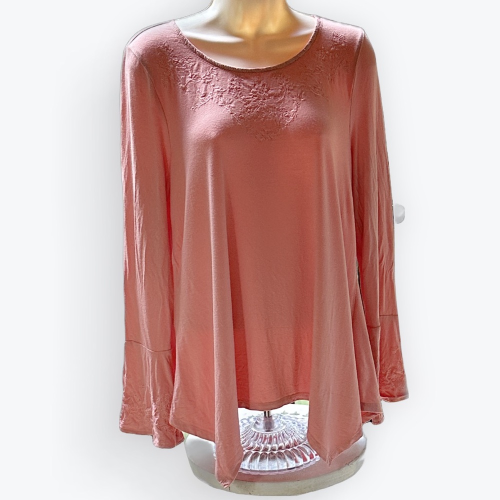 Soft Girl Romantic Coquette Ethereal Pink Embroidered Boho Flutter Sleeves Top~M